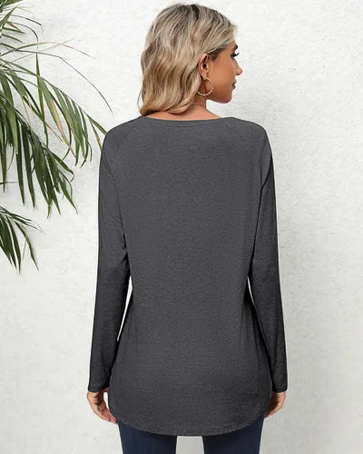 Miniatura 4 de 2 Pack Women's Long Sleeve Shirts, Loose Fit Crew Neck Tunic Tops Loose Fit Side Split Basic Pullover Tee Shirts
