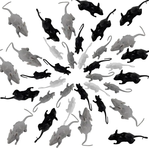 ROYHOO 36 piezas de juguetes de ratas falsas de plástico mini, ratones de plástico, decoraciones realistas, bromas simuladas, ratas grandes y