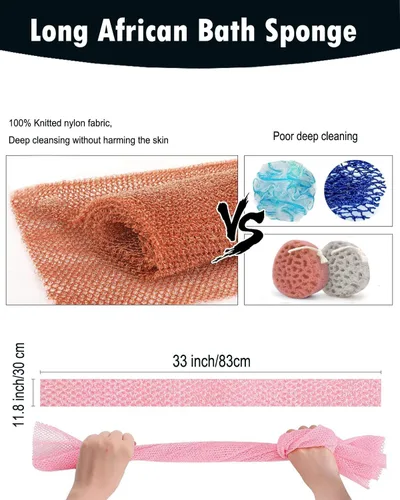 Miniatura 3 de 6 esponjas de red exfoliantes africanas, esponja de baño de 33 pulgadas de largo, red de limpieza corporal para la espalda y la piel, uso diario
