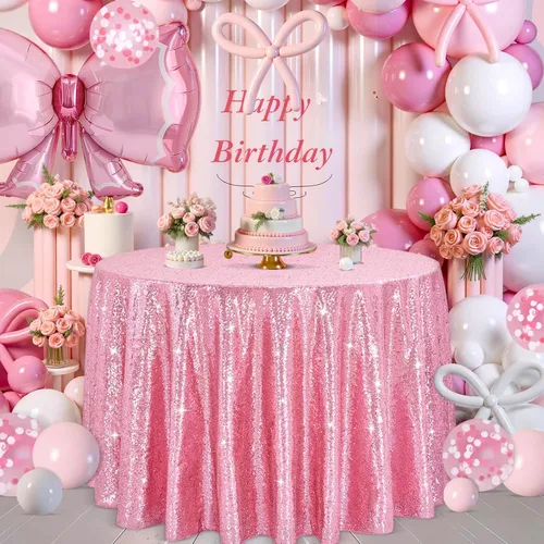 Miniatura 79 de B-COOL Mantel de lentejuelas de 60 x 102 pulgadas, mantel de cumpleaños rectangular azul bebé, brillante, duradero, boda, fiesta, restaurante