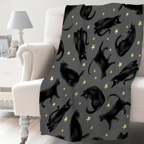 Miniatura 12 de Khumbhira Manta de estrellas de gatos negros, regalos lindos para niños y niñas, decoración de gatitos, manta de franela suave y ligera, ropa