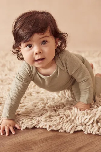 Miniatura 6 de MORI Body unisex de manga larga para bebé de viscosa de bambú y algodón orgánico, cómodo mameluco para niños y niñas