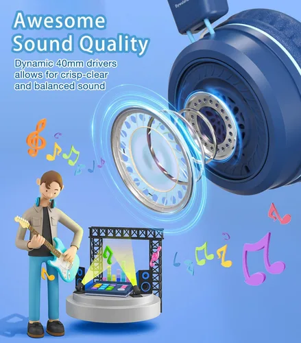 Miniatura 2 de Bywulanda Auriculares para niños con luces LED para la escuela, auriculares USB tipo C para niños con micrófono, limitador de volumen 85/94 dB