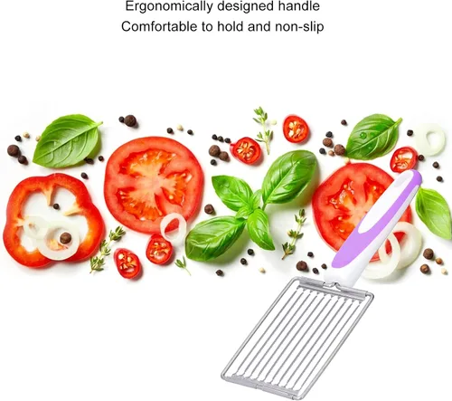 Miniatura 8 de Almuerzo Cortador de carne, cortador de tomate inoxidable para frutas, cortador de carne con mango de queso y huevo hervido, jamón, tomate serrado