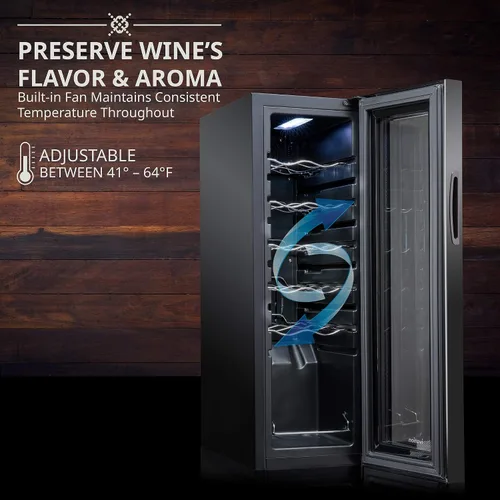 Miniatura 2 de Ivation Refrigerador de vino con compresor de 12 botellas con cerradura, refrigerador de bodega independiente grande, 41f-64f con control de Negro