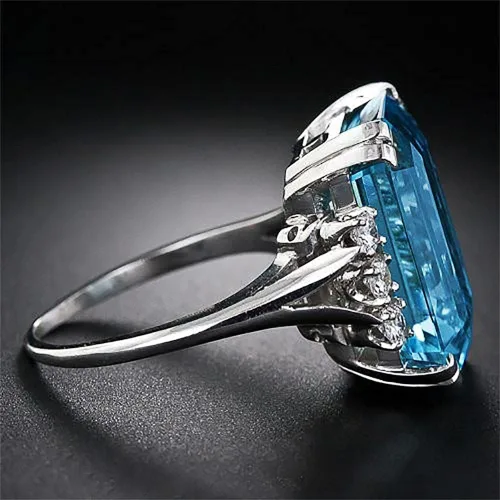 Miniatura 5 de Anillo de Plata de Ley 925 Brillante con Gemas de Diamante Completo Anillo de Circonia Cúbica Azul Anillos CZ Diamante Anillo de Múltiples Filas