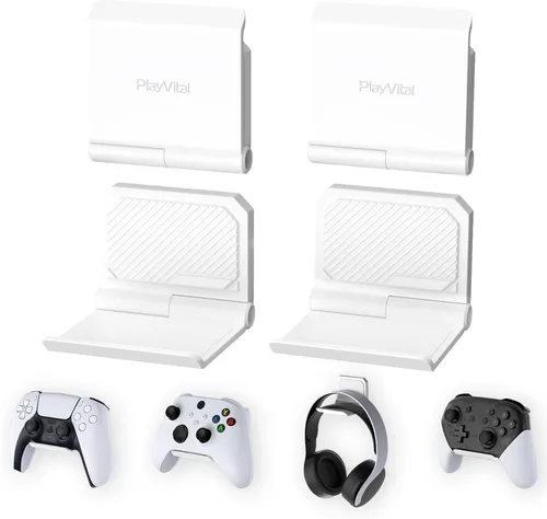 PlayVital FOLD Soporte de Pared para Controlador para ps5 ps4 Xbox Switch 2 Pro Auriculares, Paquete de 2 Organizador de Almacenamiento Universal