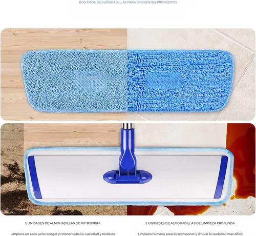 Miniatura 2 de Mopa profesional de microfibra de 45,7 cm para limpieza de pisos, fregona plana con mango de acero inoxidable, 4 almohadillas lavables reutilizables