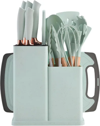 Miniatura 13 de Juego de utensilios de cocina y cuchillos con bloque, juego de cocina todo en uno de 19 piezas, 12 utensilios de silicona antiadherentes + 5 Negro
