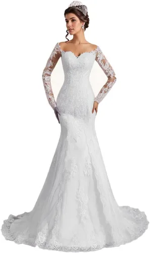 Miniatura 48 de Vestido de novia formal sin tirantes con encaje, largo de sirena para mujer 2019 WD162
