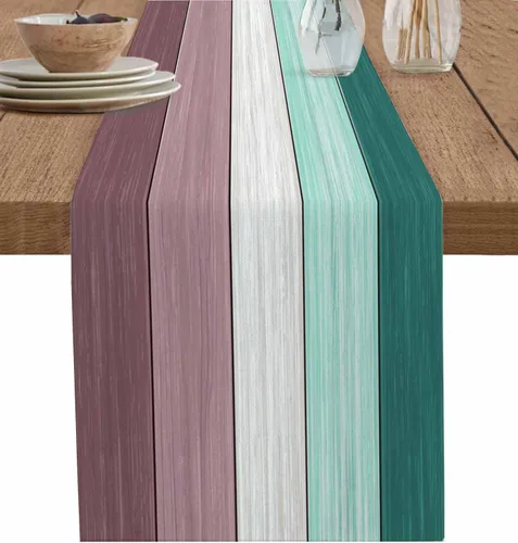 Miniatura 41 de Ocean Hues Farmhouse - Camino de mesa de lino y algodón, estilo retro, con textura de madera de granero rústica, degradado, azul, gris, Azul