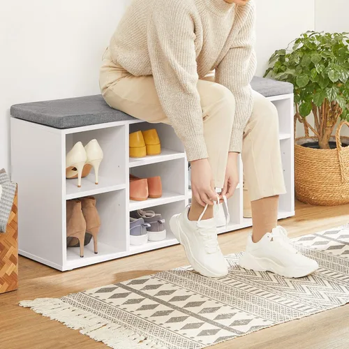 Miniatura 6 de VASAGLE - Colección CUSTOS - Banco para zapatos, banco de almacenamiento con asiento acolchado, banco de entrada con 10 compartimentos, para Blanco