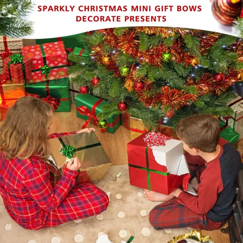 Miniatura 7 de Paquete de 24 lazos de Navidad para envolver regalos, lazos de regalo, varios lazos de Navidad autoadhesivos, lazos de estrella para regalos