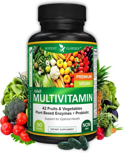 Potent Garden Multivitamínico para hombres y mujeres – 42 frutas y verduras, probióticos y enzimas, suplemento alimenticio integral diario para