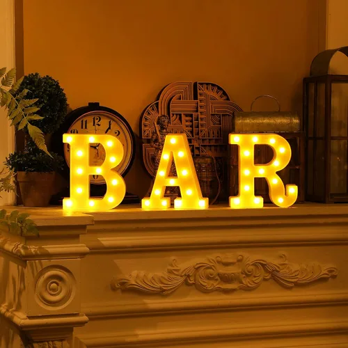 Miniatura 8 de Mudder 3 letreros iluminados de marquesina de 8.9 x 23.7 x 1.8 pulgadas, letrero de barra con luz LED, letras del alfabeto, luz nocturna alimentada