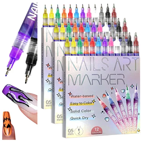 Miniatura 8 de Juego de 12 bolígrafos de arte de uñas, 2026, nuevos marcadores de arte de uñas para arte de uñas 3D, pincel de pintura de dibujo para bricolaje