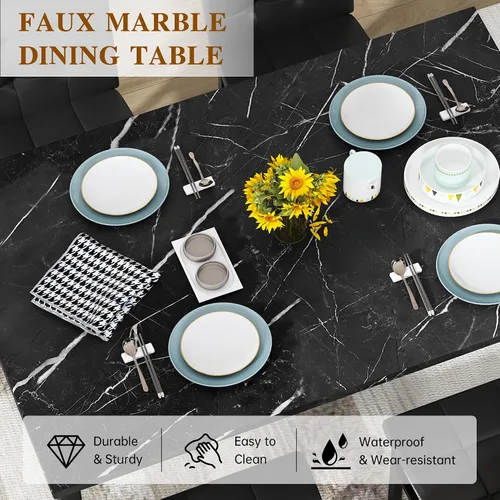 Miniatura 8 de AWQM Juego de Mesa de Comedor para 4, Mesa de Cocina de Mármol Sintético y Juego de 4 Sillas, Juego de Mesa de Comedor Moderna para 4, Mesa de Cena