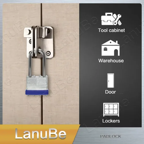 Miniatura 9 de LanuBe Candado laminado de 1-9/16 pulgadas (1.575 in) de largo grillete paquete de 2 llaves iguales, aro de plástico azul, cerraduras a granel