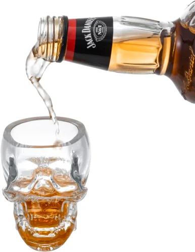 Miniatura 4 de MyGift Juego de 6 vasos de chupito de calavera – Vaso de cristal transparente de 2.8 onzas para fiestas de Halloween, bares de cóctel y decoración