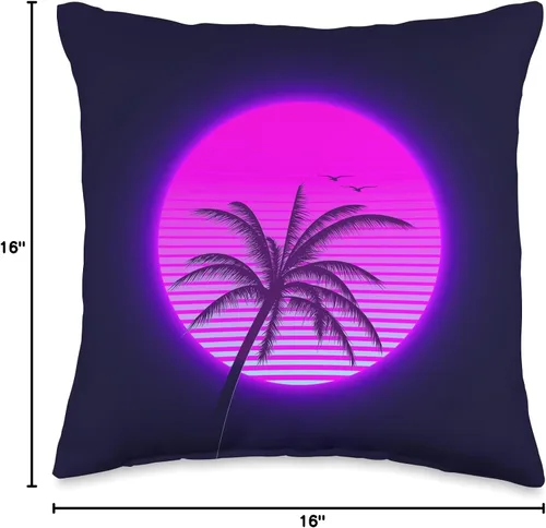 Miniatura 4 de Vaporwave 80s Retro Palm Tree Sunset Synthwave - Cojín de 15.7 x 15.7 in, multicolor