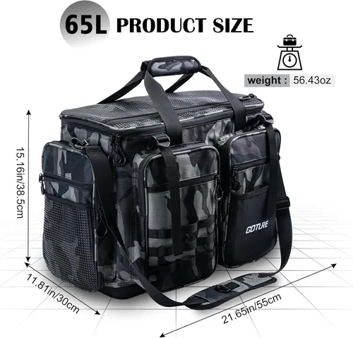 Miniatura 6 de Goture Bolsa Grande para Aparejos, Almacena Hasta 8PCS 3700 Plus 4PCS 3600 Bandejas para Aparejos (No Incluidas), Bolsa de Pesca Grande Resistente