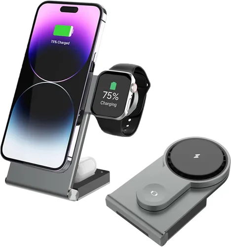 Estación de carga inalámbrica 3 en 1 para iPhone 17 16e 16 15 14 13 12 11 Pro Max, Apple Watch 10 9 8 7 6 5 4 3 2 SE Ultra, AirPods 4 3 Pro, soporte