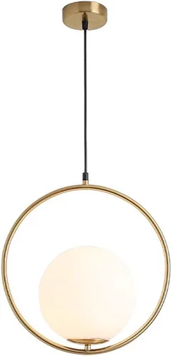 KCO Lámpara colgante moderna de mediados de siglo con forma de globo grande, 1 luz de latón cepillado dorado colgante colgante de techo, lámpara