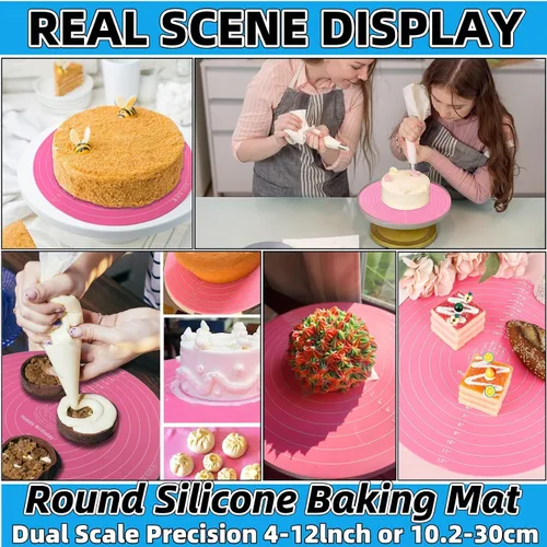 Miniatura 6 de Tapete de silicona para hornear, tapete de silicona para tartas, tapete de silicona para hornear con medidas para tartas, soporte antiadherente, Azul