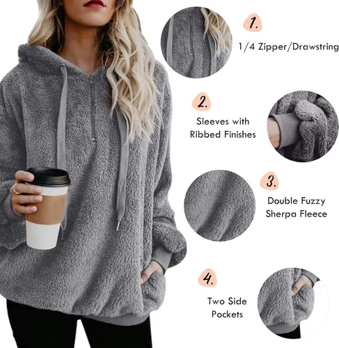 Miniatura 5 de Century Star Sudaderas con capucha para mujer, con cremallera, forro polar, suéter de sherpa, abrigo esponjoso