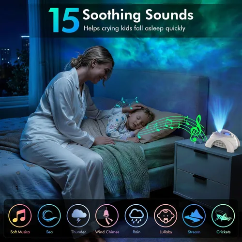Miniatura 3 de Rossetta Proyector de galaxia de doble lente, proyector de estrellas para dormitorio con ruido blanco y altavoz Bluetooth, control remoto