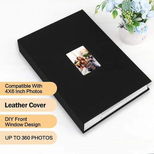 Miniatura 2 de Álbum de Fotos 4x6 360 Fotos con Espacio para Escribir Cubierta de Cuero con Ventana Frontal, Álbum de Imágenes 360 Fotos Libro de Álbum de Fotos