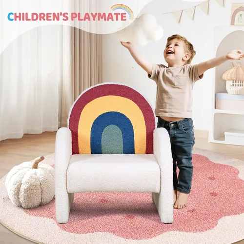 Miniatura 3 de JOYMOR Sofá para niños, sillón para niños con cobertura completa de forro polar, ultrasuave y felpa, base resistente para niños y niñas, arcoíris