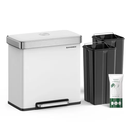 Miniatura 12 de SONGMICS Basurero de cocina de 16 galones (2 x 8 galones) con doble compartimento, cubo de reciclaje de pedal de 60 L, se mantiene abierto y cierre