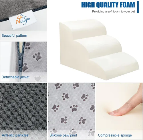 Miniatura 3 de Escaleras para Perros para Perros Pequeños - Rampa de Espuma de Alta Densidad, Pasos Extra Anchos para Mascotas con Fondo Antideslizante para Camas