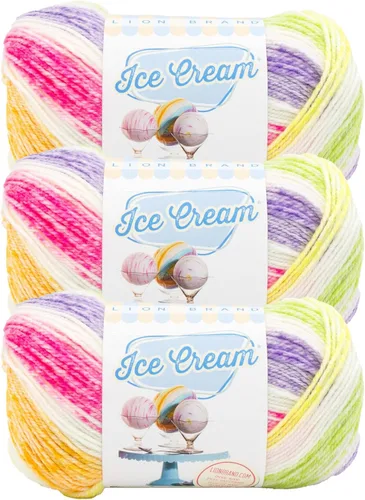 Miniatura 50 de Lion Brand Yarn, Hilo para Bebé Ice Cream para tejer, ganchillo y manualidades, Baseball Nut, 1 paquete, fibra acrílica colorida de peso DK