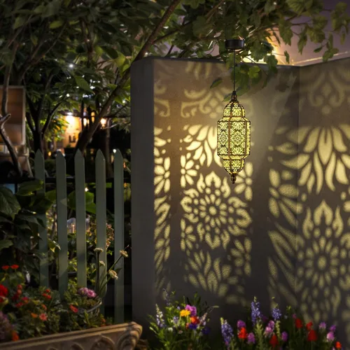 Miniatura 2 de Twinkya Paquete de 2 luces solares colgantes para jardín, farol solar decorativo para exteriores, impermeables, de metal, marroquí, decoraciones al