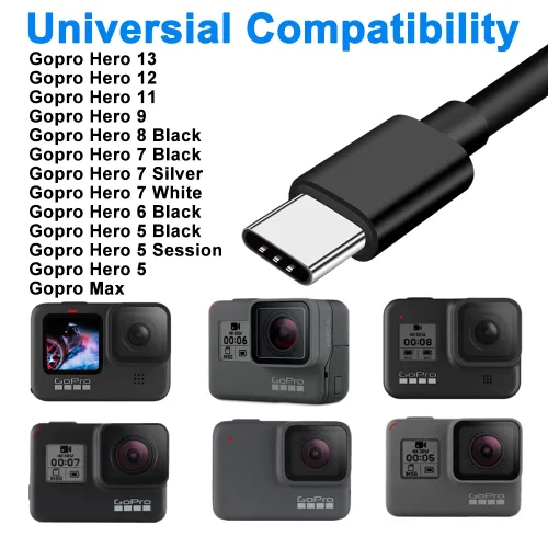Miniatura 2 de Paquete de 2 cables de carga USB C de 6 pies para GoPro Hero 13 12 11, Hero 10, Hero 9 Hero 8 Negro MAX Hero 7 Negro Plata Blanco, Hero 6, Hero 5