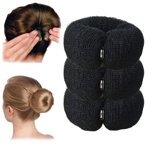 Miniatura 8 de 3 piezas de herramientas de peinado de cabello para mujer: moldeador de anillo de espuma para el cabello, accesorio de moño para el cabello, anillo