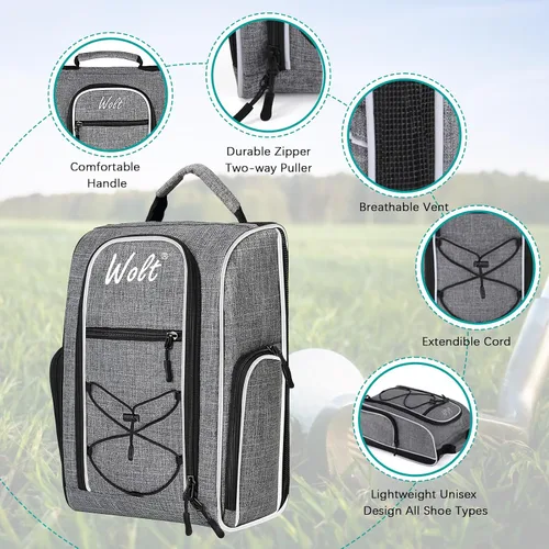 Miniatura 3 de Wolt Bolsa para zapatos de golf - Bolsas de transporte para zapatos deportivos y de viaje con ventilación y doble bolsillo exterior para accesorios