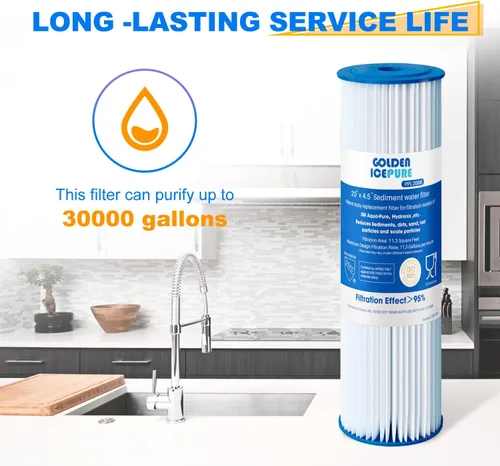Miniatura 5 de GOLDEN ICEPURE Filtro de agua plisado de sedimentos para toda la casa de 5 micrones, de 20 x 4.5 pulgadas, compatible con ECP5-BB, AP810-2, HDC3001