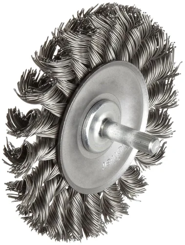 Miniatura 7 de Weiler 17680 Rueda de alambre de nudo montada en el tallo de 3-1/4 pulgadas, relleno de acero de 0.0118 pulgadas, vástago de 1/4 pulgadas, fabricado