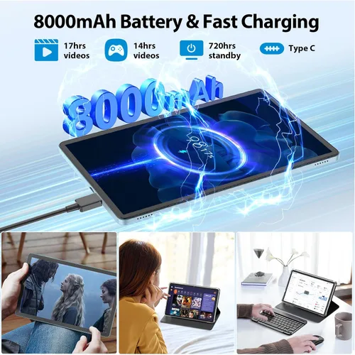 Miniatura 6 de Suicoey Tablet Android 15 de 11 pulgadas 2026 con teclado, 24 GB+256 GB, expansión de 2 TB, 8000 mAh, 5 MP+13 MP, WiFi 5G, IA Gemini, pantalla