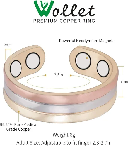 Miniatura 4 de (3 unidades) anillos de cobre magnéticos saludables para artritis para mujeres regalo para mujeres mamá esposa joyería mejor alivio del dolor