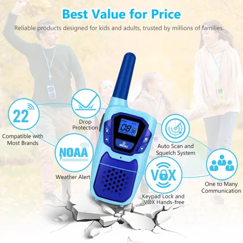 Miniatura 6 de Topsung Walkie Talkies for Kids Long Range Walkie-Talkie for Adults Rechargeable 4 Pack with Lanyard NOAA USB, Family Pink 2 Way Radio Toys for 3-12