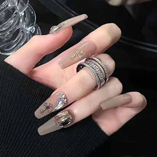 Miniatura 7 de Dijes de cruz 3D, 60 piezas de decoración de uñas de cruz de cristal dorado y plateado para arte de uñas, dijes de cruz de diamantes de imitación