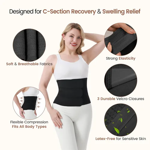 Miniatura 5 de Trendyline Banda para el vientre posparto para recuperación de cesárea, faja abdominal poscirugía con bolsillo frío caliente para aliviar el dolor
