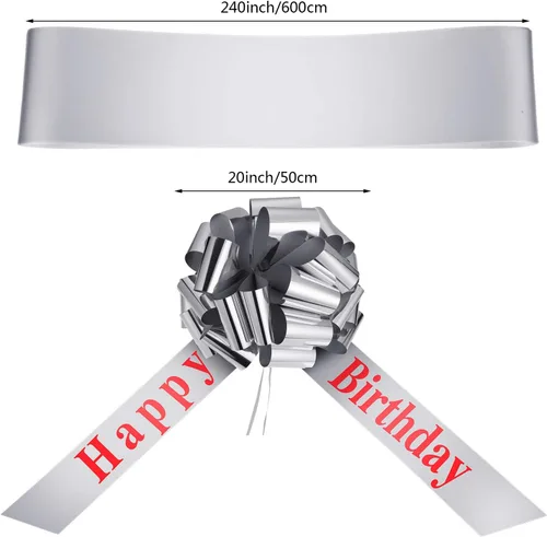 Miniatura 4 de Lazo Grande de Coche de Feliz Cumpleaños, Lazo Decorativo Grande para Envolver Regalos, Lazo Gigante con Cinta de Tirar para Decoración de Fiestas