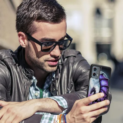 Miniatura 4 de FUYOCWE Funda para Motorola Moto G 5G 2023 con tarjetero, diseño de dragón morado bajo luna llena, piel sintética, función atril, ranura