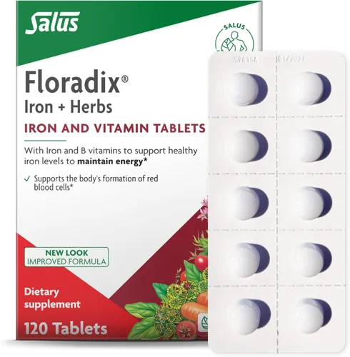 Floradix Tabletas de hierro - Suplemento de hierro con vitaminas B, ácido fólico, vitamina C y más - Apoyo energético - Vegetariano y sin gluten -