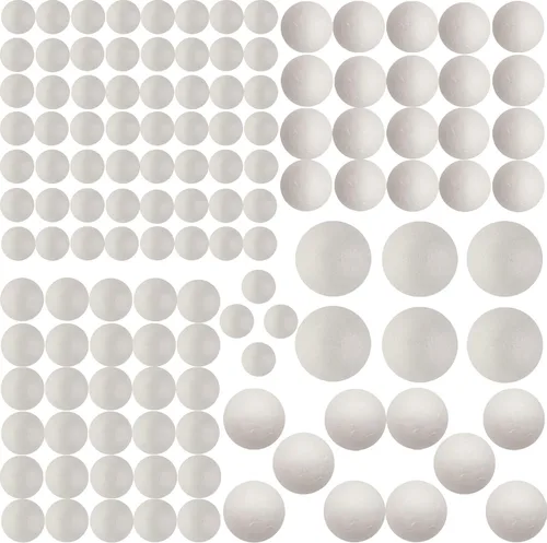 Miniatura 10 de Paquete de 129 bolas de espuma para manualidades, 7 tamaños incluyendo de 1 a 4 pulgadas, bolas redondas lisas de poliestireno blanco, bolas